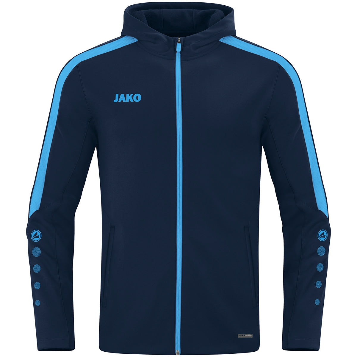 JAKO Kapuzenjacke Power – Blau (910) (vorne)