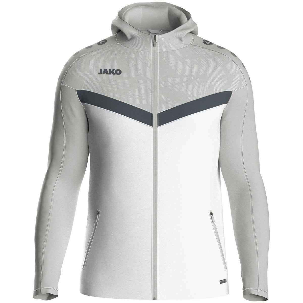 JAKO Kapuzenjacke Iconic – Weiß (vorne)