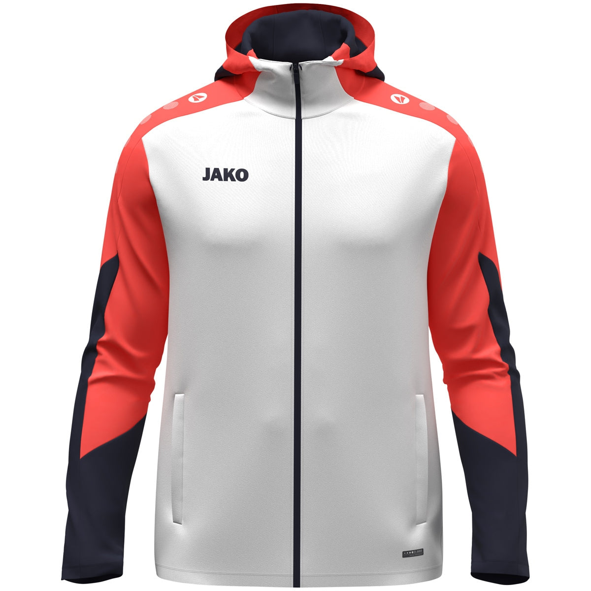 JAKO Kapuzenjacke Dynamic – Weiß (vorne)
