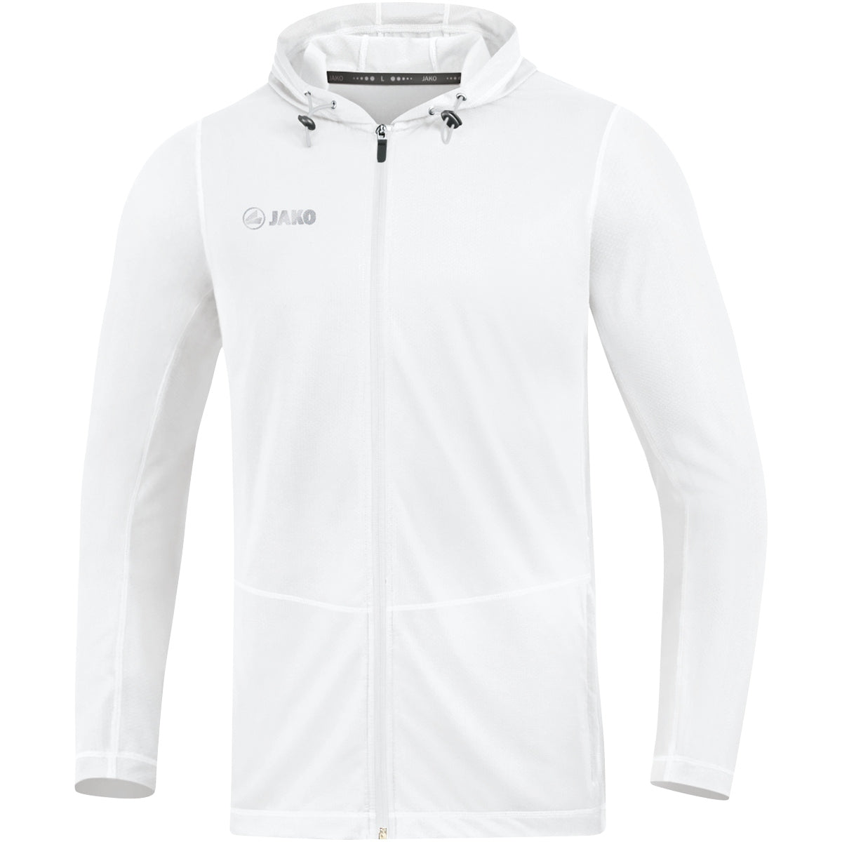 JAKO Kapuzenjacke Run 2.0 – Weiß (vorne)
